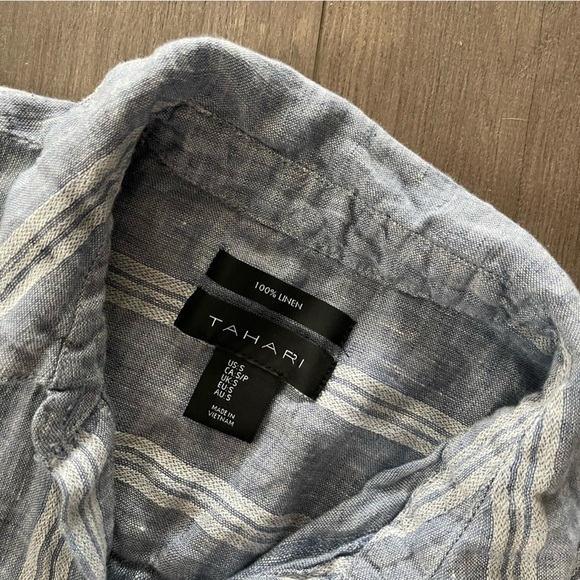 Tahari Costal Blue Striped 100% Linen Button Down Shirtdress - Picture 5 of 5